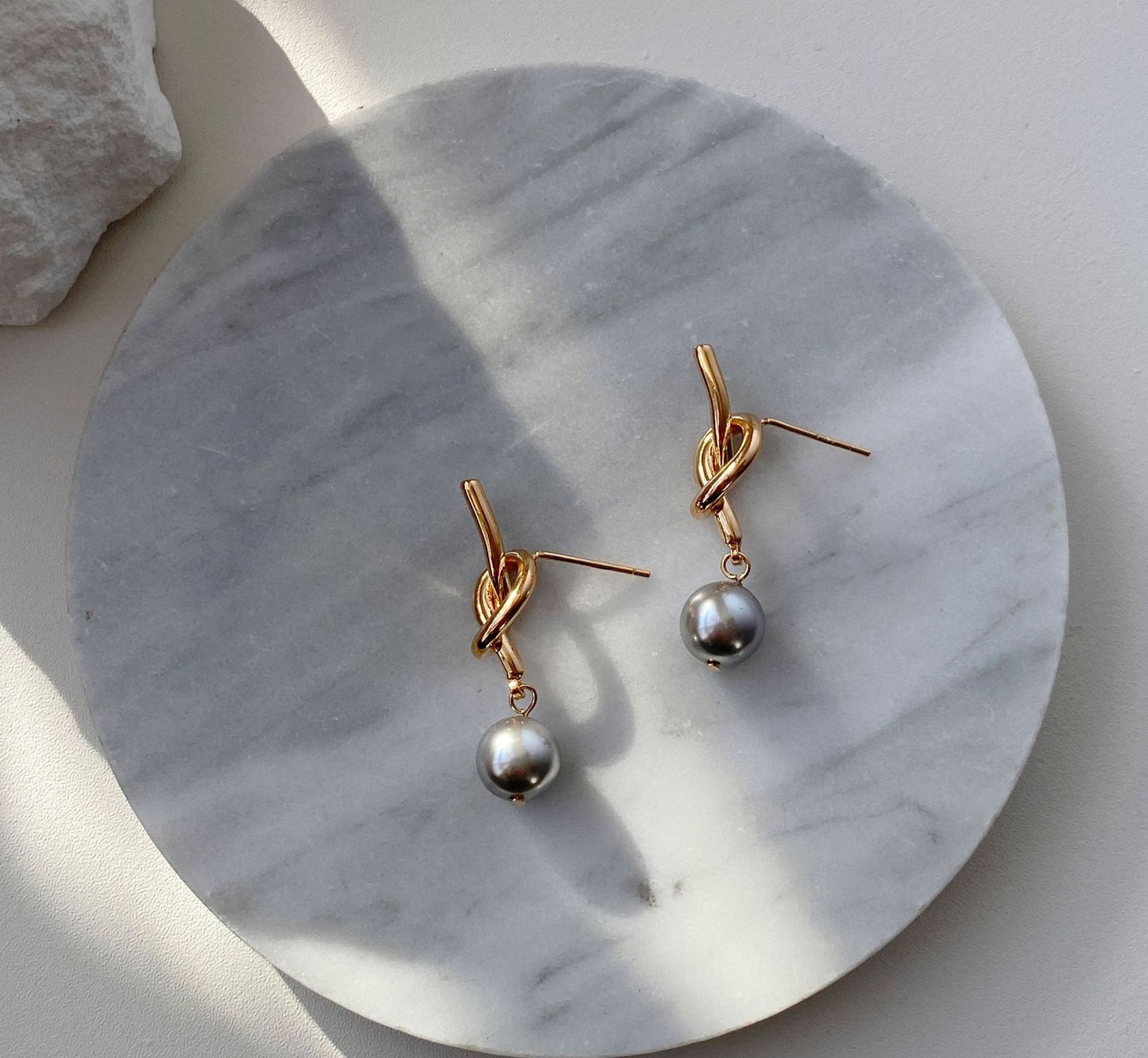 Rose Gold Love Knot Pearl Earrings