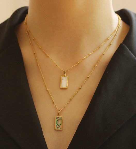 Gold-Plated Brass And Zirconia Square Pendant Necklace
