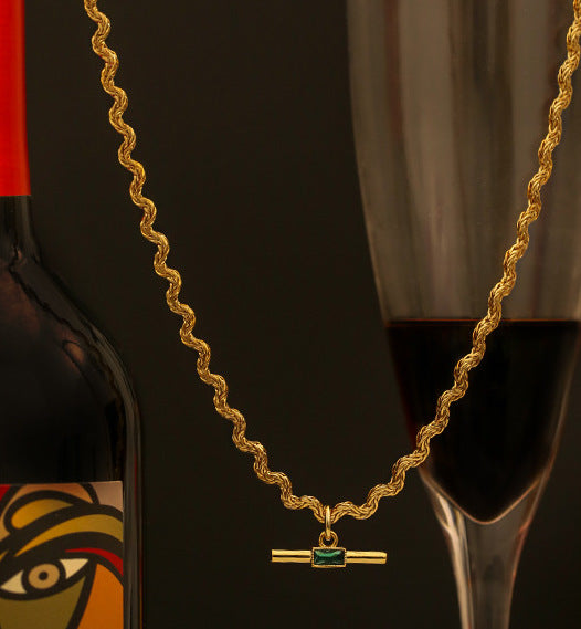 Gold-Plated Zirconia Green With Wave Shape Necklace In Bras