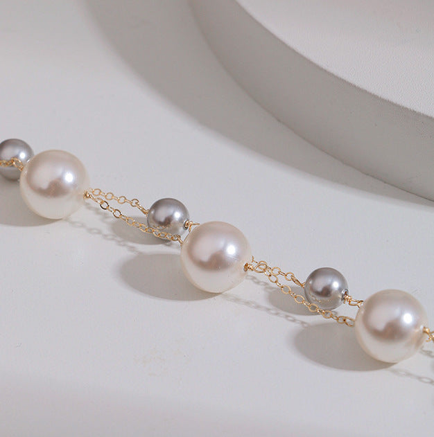 Fine Chain Elegant Style Multiple Pearl And Sliver Bead Bracelet
