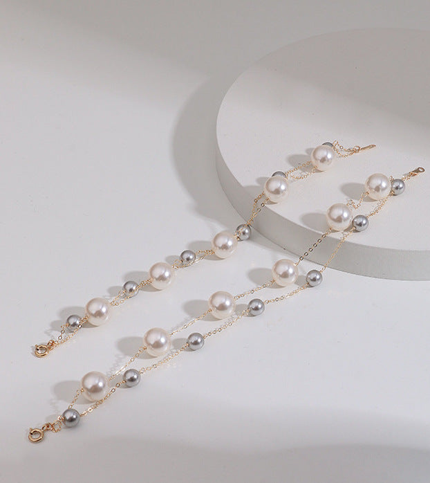 Fine Chain Elegant Style Multiple Pearl And Sliver Bead Bracelet