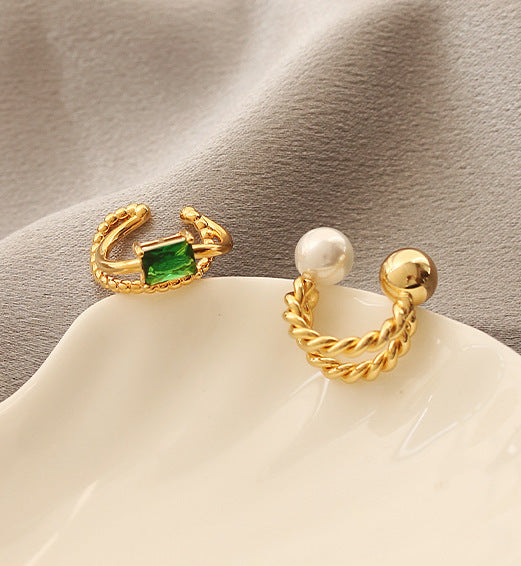 Round Bead Twist Double Line Pearl Ear Clip-Ons