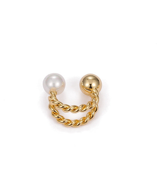 Round Bead Twist Double Line Pearl Ear Clip-Ons