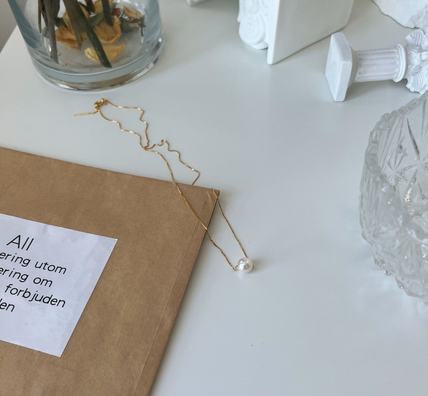 Sterling Silver Plated Single Pearl Necklace