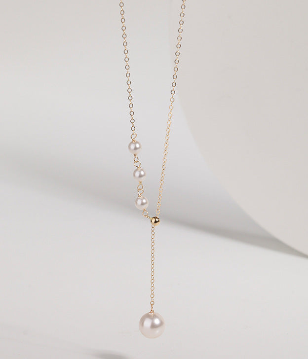 Exquisite Simple Style Three Small Pearls And Large Pearl Pendant Necklace