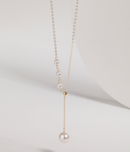 Exquisite Simple Style Three Small Pearls And Large Pearl Pendant Necklace