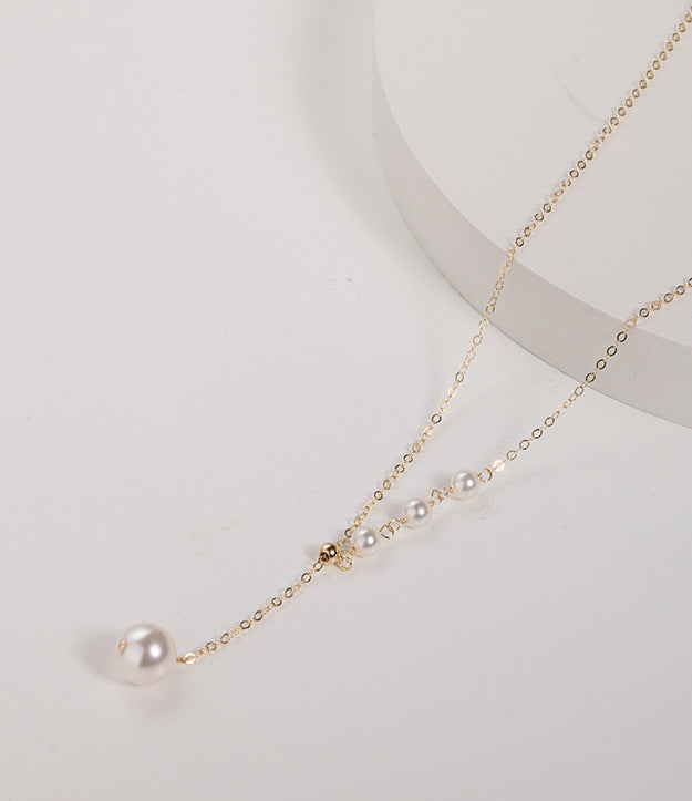Exquisite Simple Style Three Small Pearls And Large Pearl Pendant Necklace