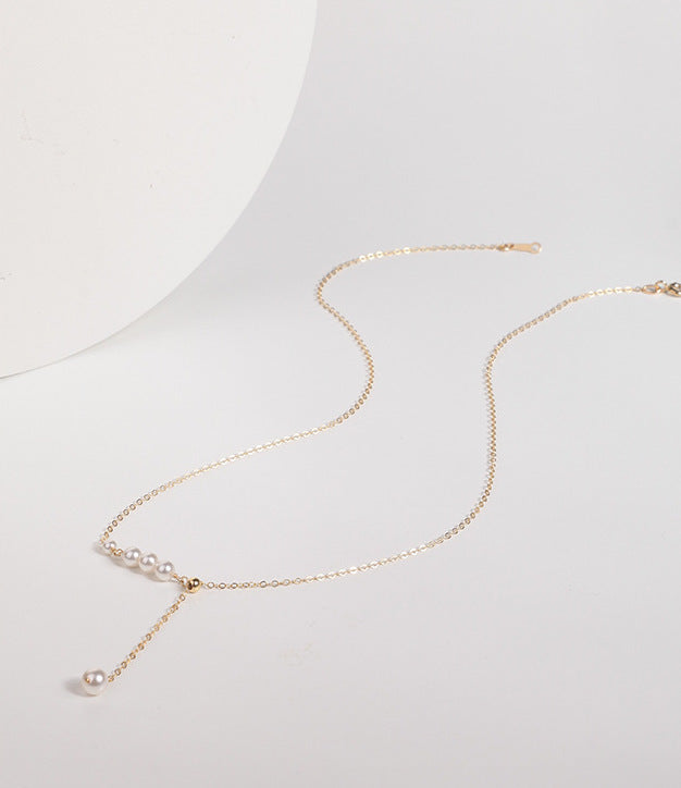 Exquisite Simple Style Three Small Pearls And Large Pearl Pendant Necklace