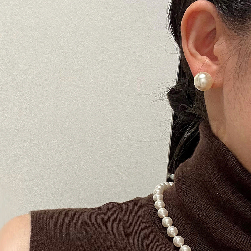 Elegant Large Pearl Silver Earrings