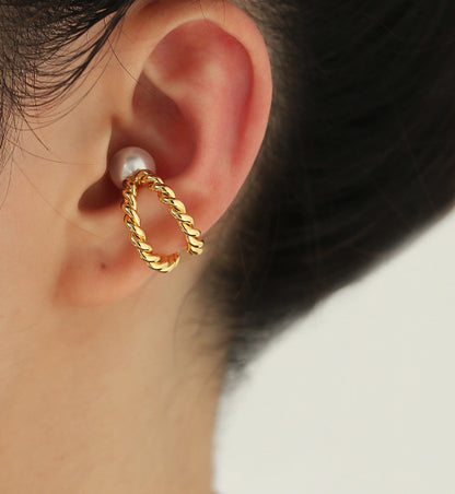 Round Bead Twist Double Line Pearl Ear Clip-Ons