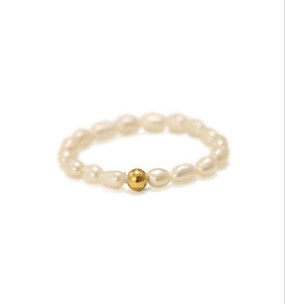 Fine Chain Elegant Style Pearl Ring With One Gold Plated Bead